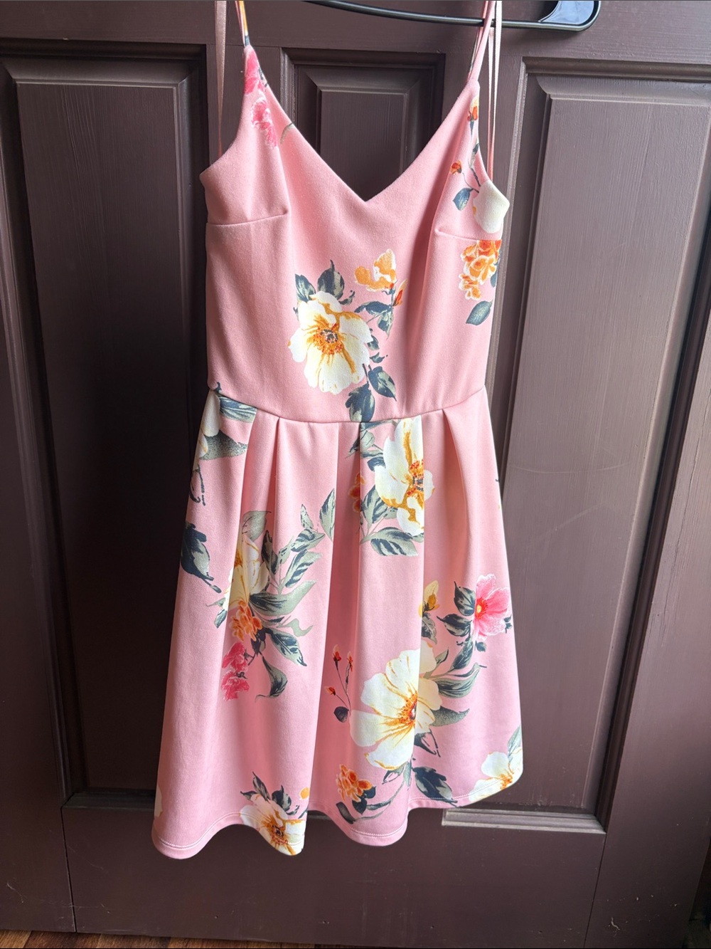 Monteau Pink Floral Mini Dress with Spaghetti Straps